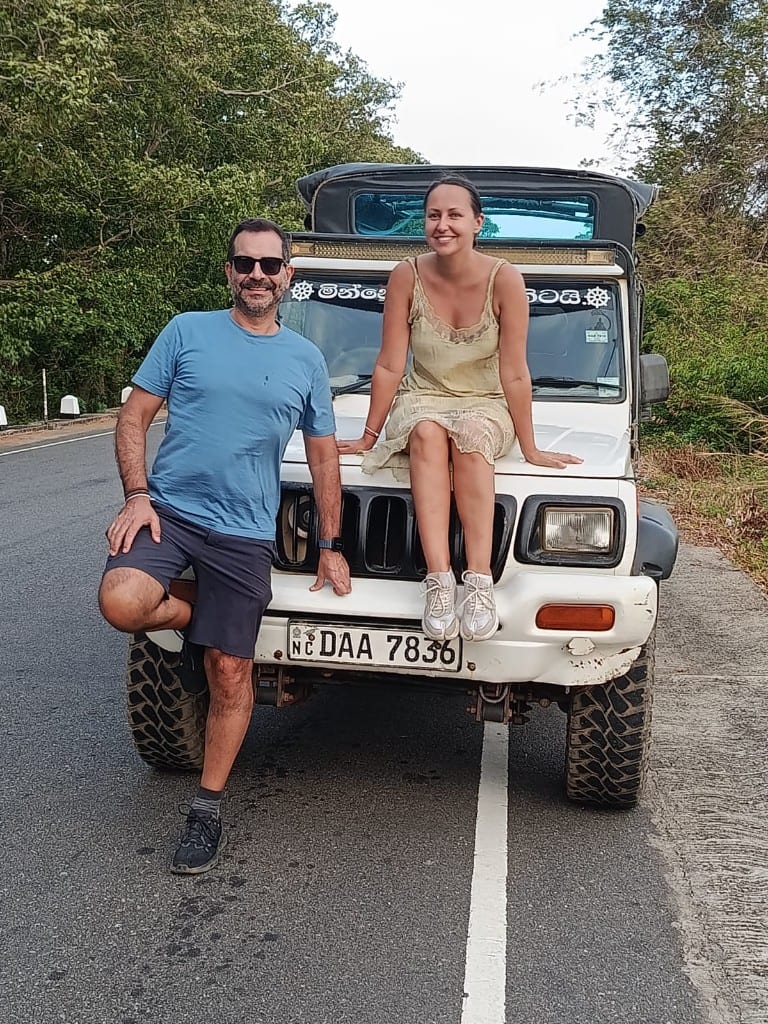 Guests with a private safari jeep used for Minneriya National Park